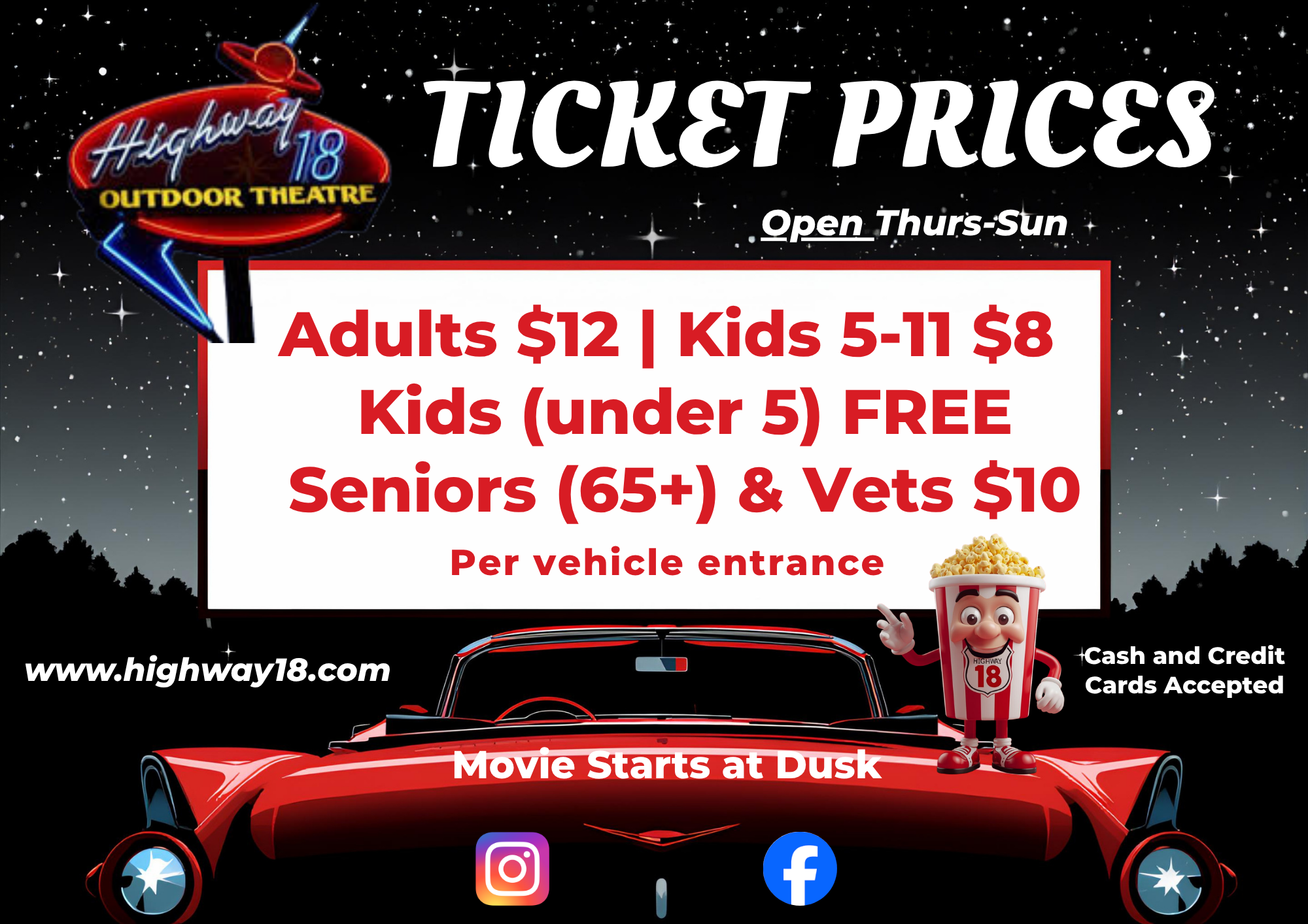 Ticket Prices and Promotions - Highway 18 Outdoor Theatre Ticket Prices and Promotions - Highway 18 Outdoor Theatre